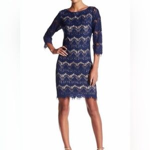 Eliza J Navy Lace Long Sleeve Dress
